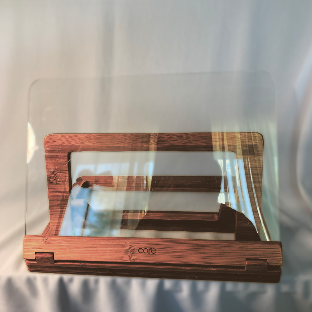 Wood and Acrylic Cookbook/Digital Pad Holder measuring 12 7/8 x 9 1/8 in.